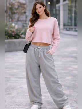 Streetwear Society Women’s Pink Cropped Sweater Long Sleeve Soft Knit Size XS